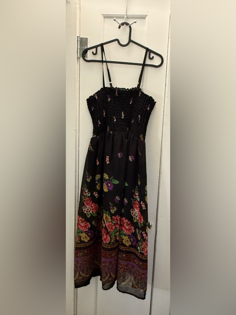 Uniti Casual Black Floral Smocked Sundress